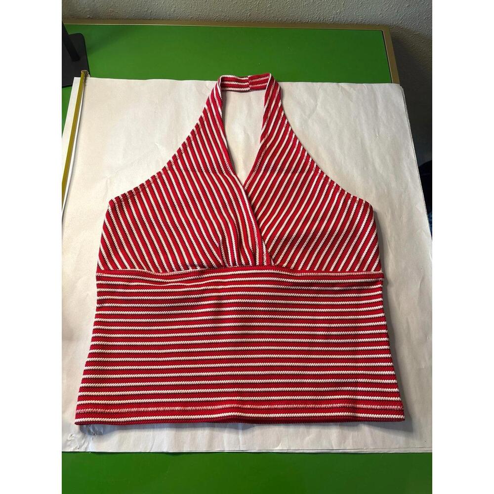 Anthropologie Red and White Striped Halter Knit Tank